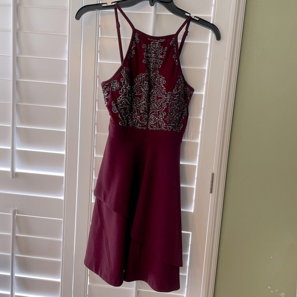 Burgundy Homecoming or party dress Worn 1x. Bought at Macy’s Size 1